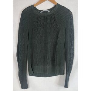 Women's Size Medium Athleta Pullover Sweater Dark Green Open Knit Long Sleeve